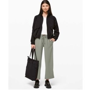 Lululemon On The Fly Gray Sage Wide Leg Cropped Pants